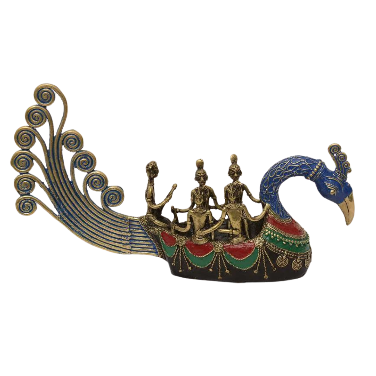 Tribal brass peacock boat - Riding on a peacock